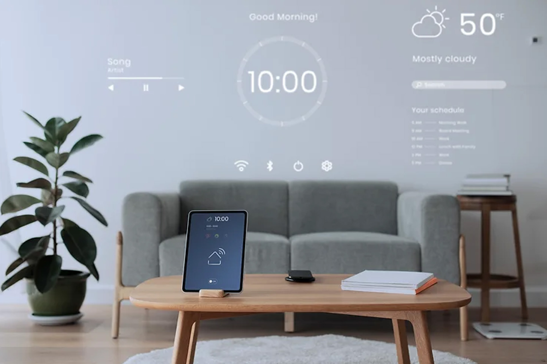 smartphone in living room tracking energy usage