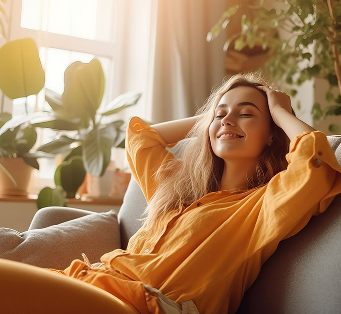 woman enjoying humidity control keeping her home from being too dry